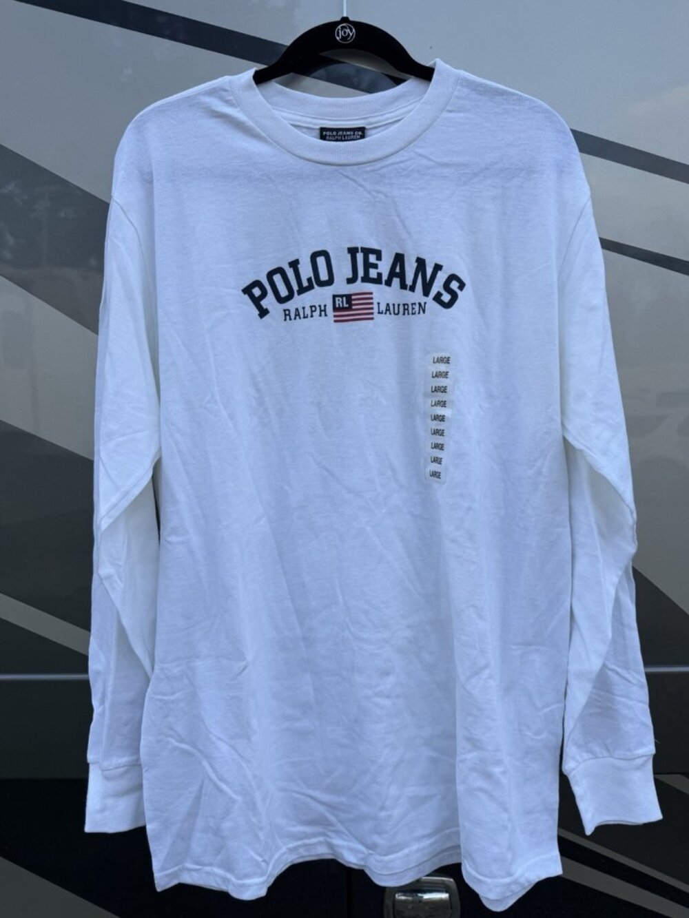 Vintage Y2K NEW Deadstock Polo Jeans Ralph Lauren white logo flag tshirt L retro